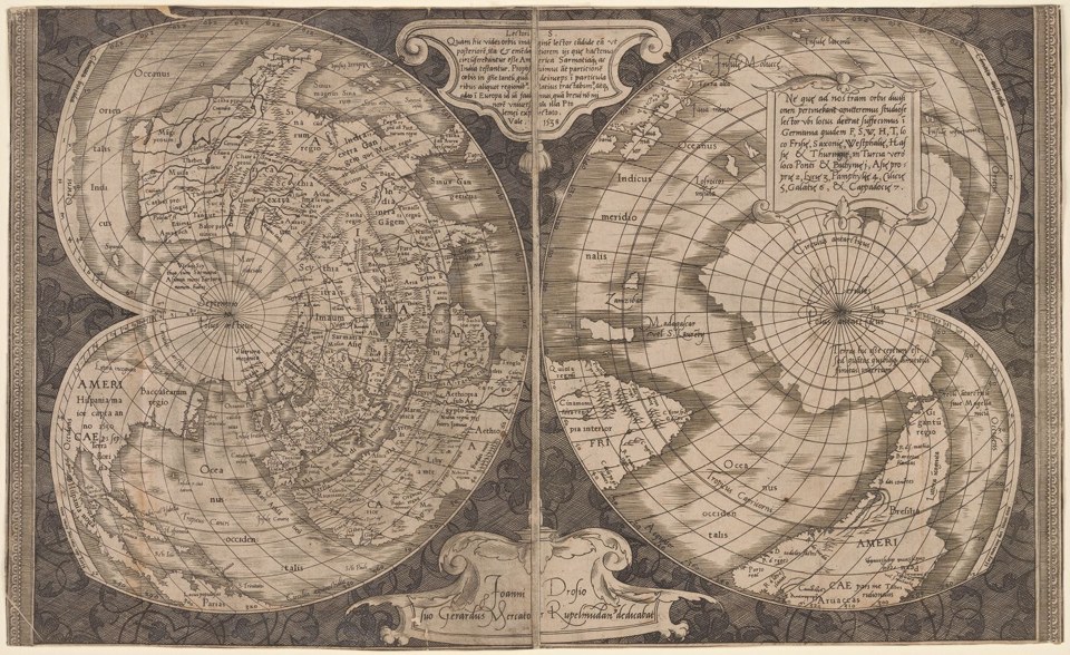 World map on double cordiform projection — actual institutional image