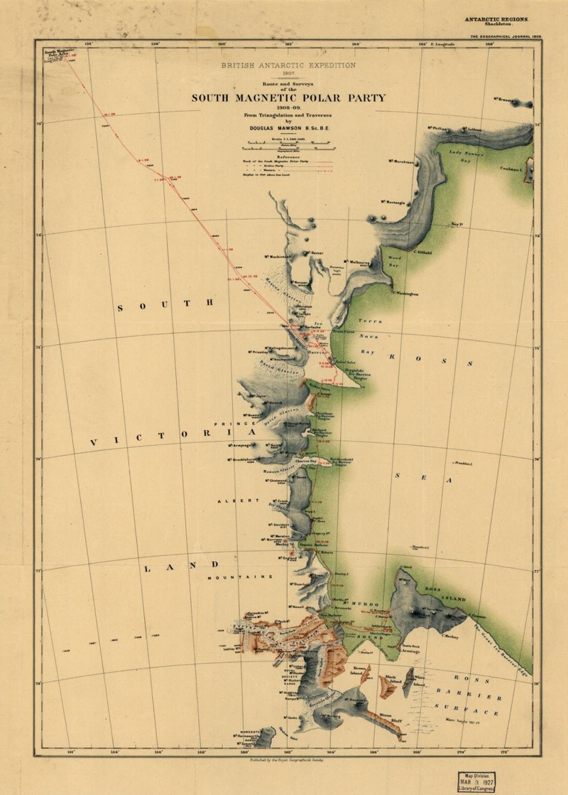 Route and Surveys of the South Magnetic Polar Party, 1908-09 — actual institutional image